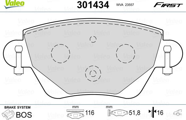 Valeo 301434 - Kit de plaquettes de frein, frein à disque cwaw.fr