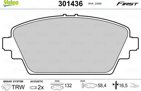 Valeo 301436 - Kit de plaquettes de frein, frein à disque cwaw.fr