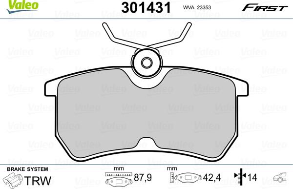 Valeo 301431 - Kit de plaquettes de frein, frein à disque cwaw.fr