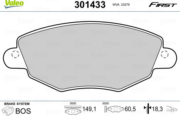 Valeo 301433 - Kit de plaquettes de frein, frein à disque cwaw.fr