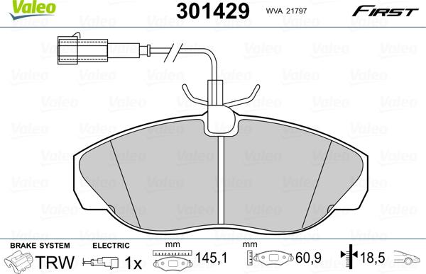 Valeo 301429 - Kit de plaquettes de frein, frein à disque cwaw.fr