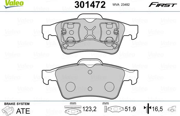 Valeo 301472 - Kit de plaquettes de frein, frein à disque cwaw.fr