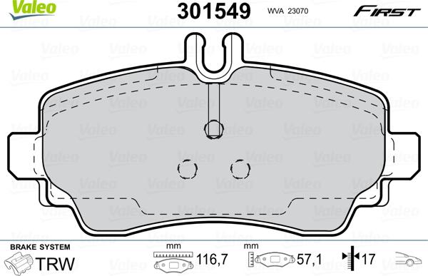 Valeo 301549 - Kit de plaquettes de frein, frein à disque cwaw.fr