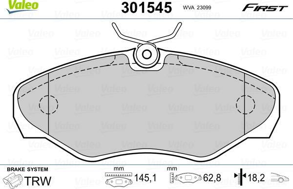 Valeo 301545 - Kit de plaquettes de frein, frein à disque cwaw.fr