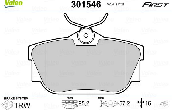 Valeo 301546 - Kit de plaquettes de frein, frein à disque cwaw.fr