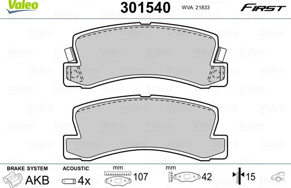 Valeo 301540 - Kit de plaquettes de frein, frein à disque cwaw.fr