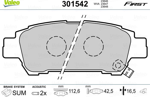 Valeo 301542 - Kit de plaquettes de frein, frein à disque cwaw.fr