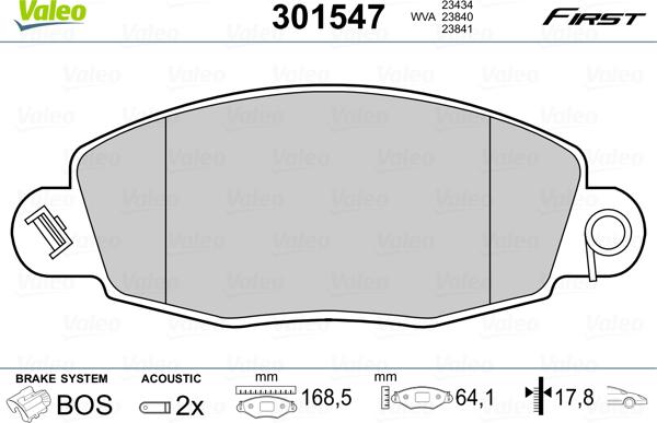 Valeo 301547 - Kit de plaquettes de frein, frein à disque cwaw.fr