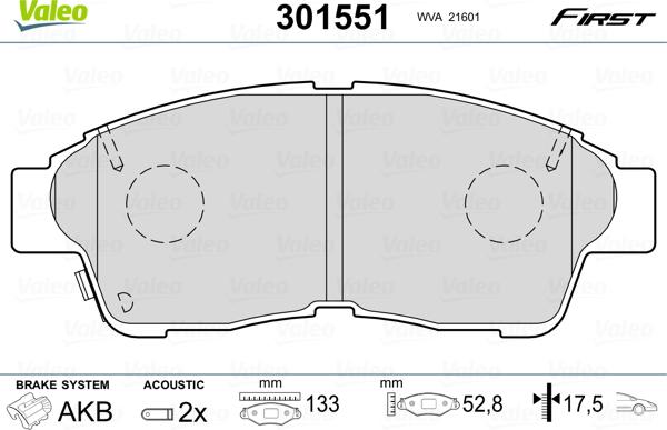 Valeo 301551 - Kit de plaquettes de frein, frein à disque cwaw.fr