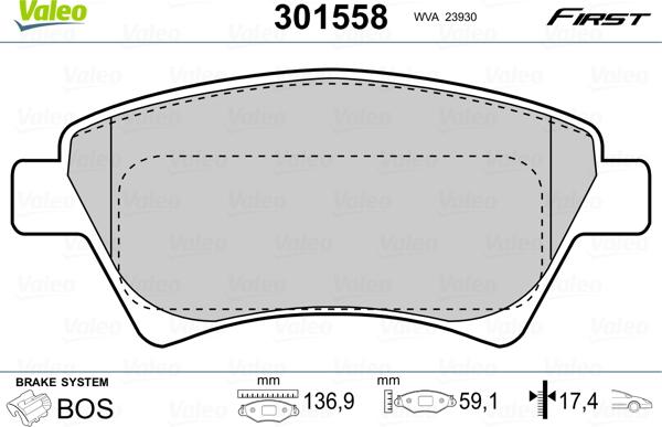 Valeo 301558 - Kit de plaquettes de frein, frein à disque cwaw.fr