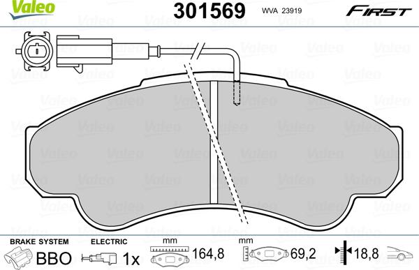 Valeo 301569 - Kit de plaquettes de frein, frein à disque cwaw.fr