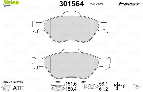 Valeo 301564 - Kit de plaquettes de frein, frein à disque cwaw.fr