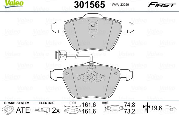 Valeo 301565 - Kit de plaquettes de frein, frein à disque cwaw.fr