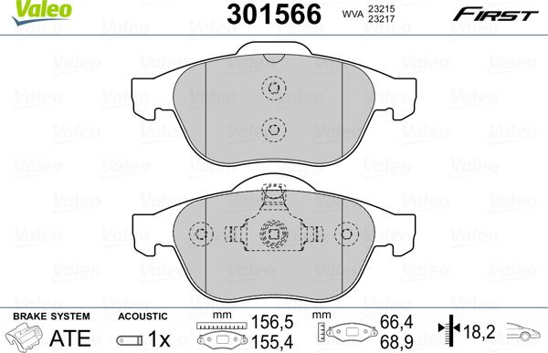 Valeo 301566 - Kit de plaquettes de frein, frein à disque cwaw.fr