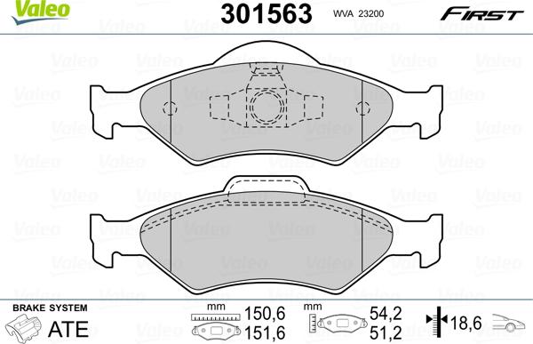 Valeo 301563 - Kit de plaquettes de frein, frein à disque cwaw.fr