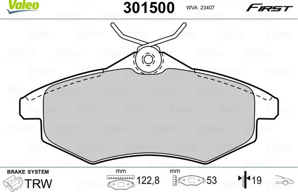 Valeo 301500 - Kit de plaquettes de frein, frein à disque cwaw.fr