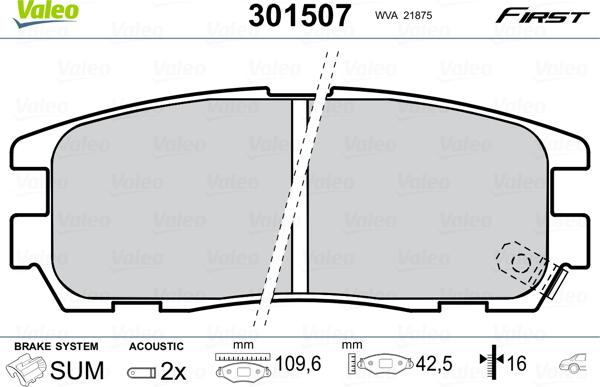 Valeo 301507 - Kit de plaquettes de frein, frein à disque cwaw.fr