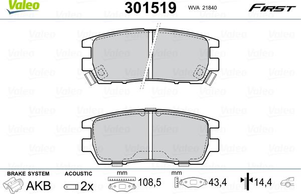 Valeo 301519 - Kit de plaquettes de frein, frein à disque cwaw.fr