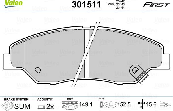 Valeo 301511 - Kit de plaquettes de frein, frein à disque cwaw.fr