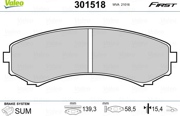 Valeo 301518 - Kit de plaquettes de frein, frein à disque cwaw.fr