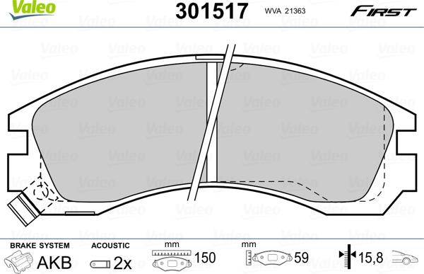 Valeo 301517 - Kit de plaquettes de frein, frein à disque cwaw.fr