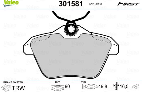 Valeo 301581 - Kit de plaquettes de frein, frein à disque cwaw.fr