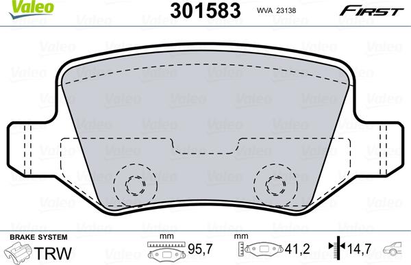 Valeo 301583 - Kit de plaquettes de frein, frein à disque cwaw.fr