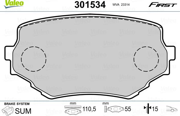 Valeo 301534 - Kit de plaquettes de frein, frein à disque cwaw.fr