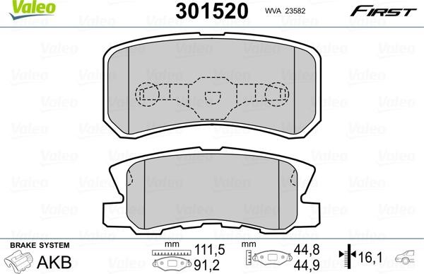 Valeo 301520 - Kit de plaquettes de frein, frein à disque cwaw.fr