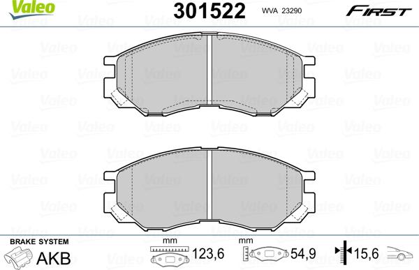 Valeo 301522 - Kit de plaquettes de frein, frein à disque cwaw.fr