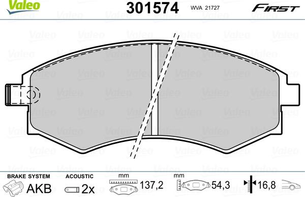 Valeo 301574 - Kit de plaquettes de frein, frein à disque cwaw.fr