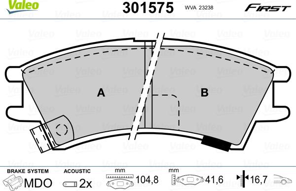 Valeo 301575 - Kit de plaquettes de frein, frein à disque cwaw.fr