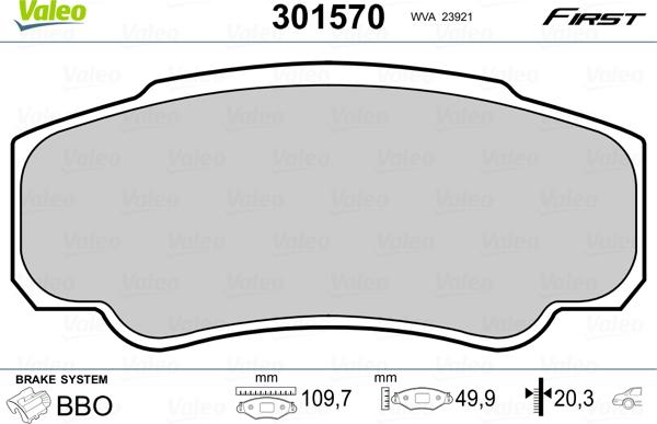 Valeo 301570 - Kit de plaquettes de frein, frein à disque cwaw.fr