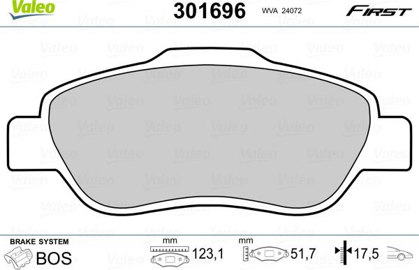 Valeo 301696 - Kit de plaquettes de frein, frein à disque cwaw.fr