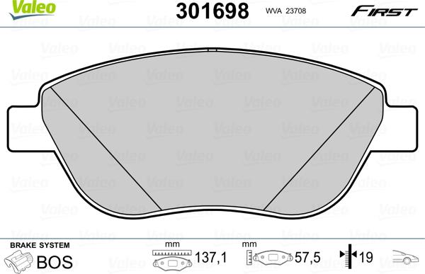 Valeo 301698 - Kit de plaquettes de frein, frein à disque cwaw.fr