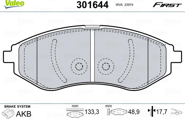 Valeo 301644 - Kit de plaquettes de frein, frein à disque cwaw.fr