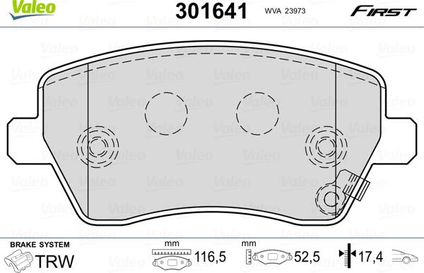 Valeo 301641 - Kit de plaquettes de frein, frein à disque cwaw.fr