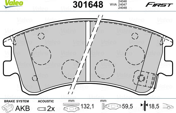 Valeo 301648 - Kit de plaquettes de frein, frein à disque cwaw.fr