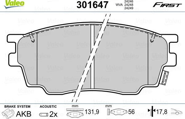 Valeo 301647 - Kit de plaquettes de frein, frein à disque cwaw.fr