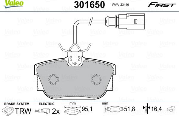 Valeo 301650 - Kit de plaquettes de frein, frein à disque cwaw.fr