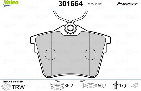 Valeo 301664 - Kit de plaquettes de frein, frein à disque cwaw.fr