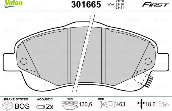 Valeo 301665 - Kit de plaquettes de frein, frein à disque cwaw.fr