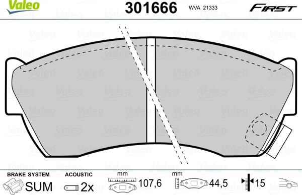 Valeo 301666 - Kit de plaquettes de frein, frein à disque cwaw.fr