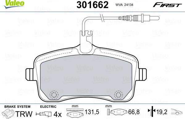 Valeo 301662 - Kit de plaquettes de frein, frein à disque cwaw.fr