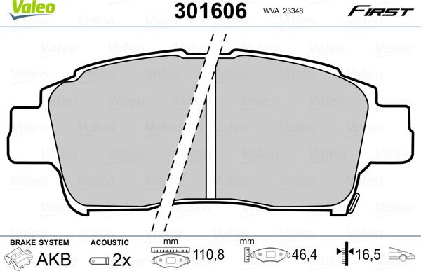 Valeo 301606 - Kit de plaquettes de frein, frein à disque cwaw.fr