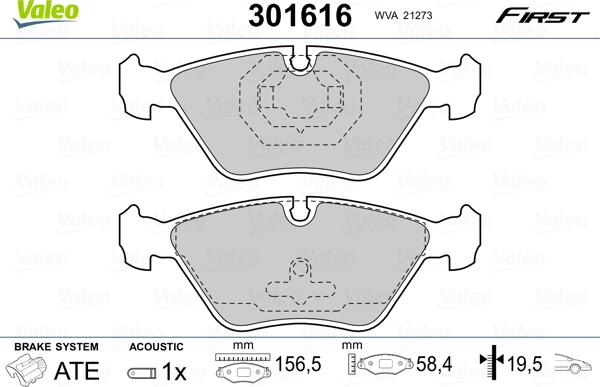 Valeo 301616 - Kit de plaquettes de frein, frein à disque cwaw.fr