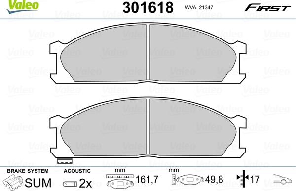 Valeo 301618 - Kit de plaquettes de frein, frein à disque cwaw.fr