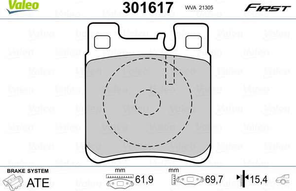 Valeo 301617 - Kit de plaquettes de frein, frein à disque cwaw.fr