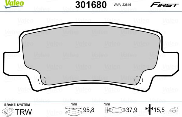 Valeo 301680 - Kit de plaquettes de frein, frein à disque cwaw.fr