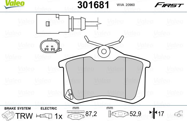 Valeo 301681 - Kit de plaquettes de frein, frein à disque cwaw.fr